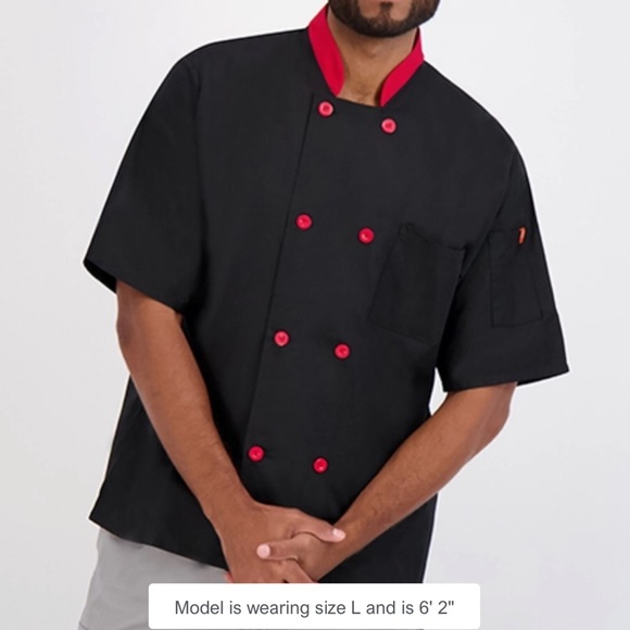 Happy Chef | Signature Chef Coat NWOT Unisex black & red Men's Large - Picture 9 of 11